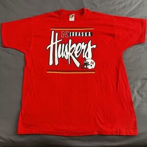 Vintage Nebraska Football T-Shirt Mens XL Red Huskers Fruit Of The Loom Heavy